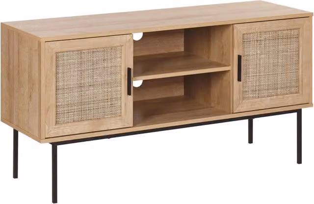 Mobile TV BELIANI in stile boho con 2 ante in rattan e gambe in metallo, colore beige e marrone, L/P/H: 120 x 63 x 39 cm – 1