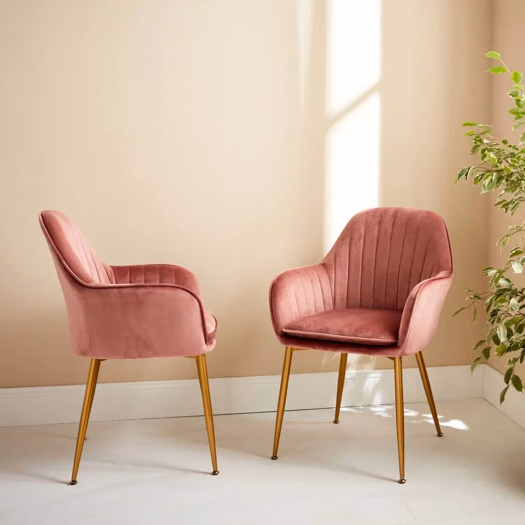 Set di 2 poltrone Sweeek in velluto e bouclé rosa con struttura in metallo lucido – 2