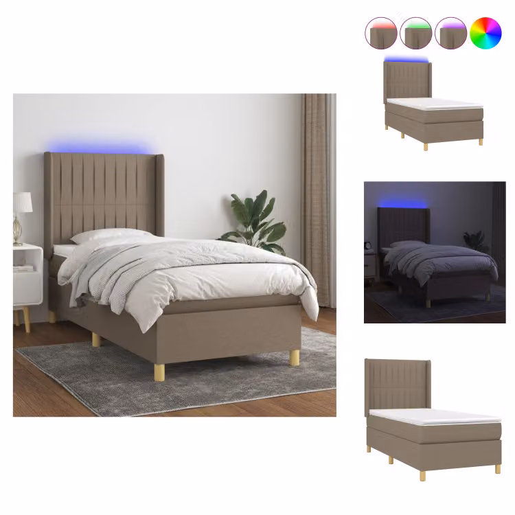 vidaXL Letto a molle con materasso e tessuto LED Taupe 80x200 cm - Letti & strutture letto