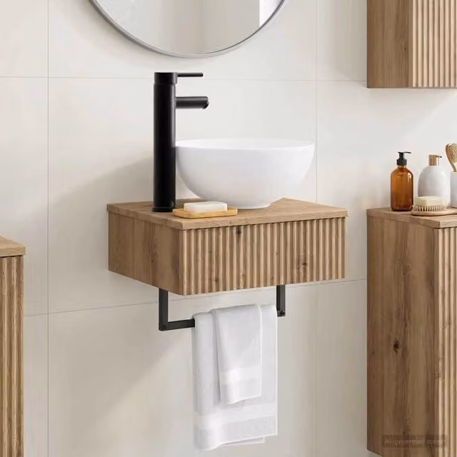 Lavabo da parete vidaXL in legno rovere color marrone L: 40 cm, P: 35 cm, H: 39 cm – 1