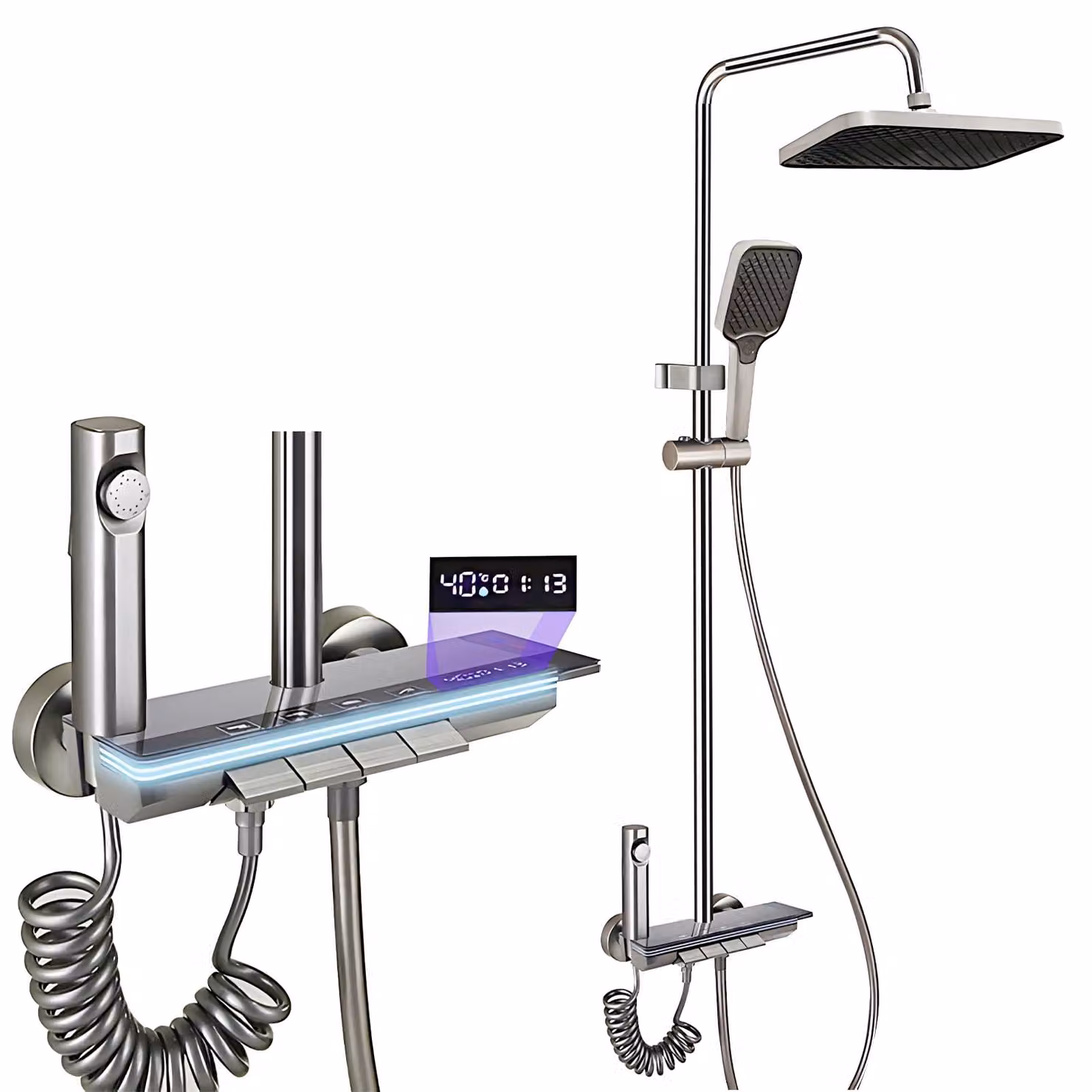 Set doccia con termostato, display a LED, luce notturna e 4 diverse modalità di getto