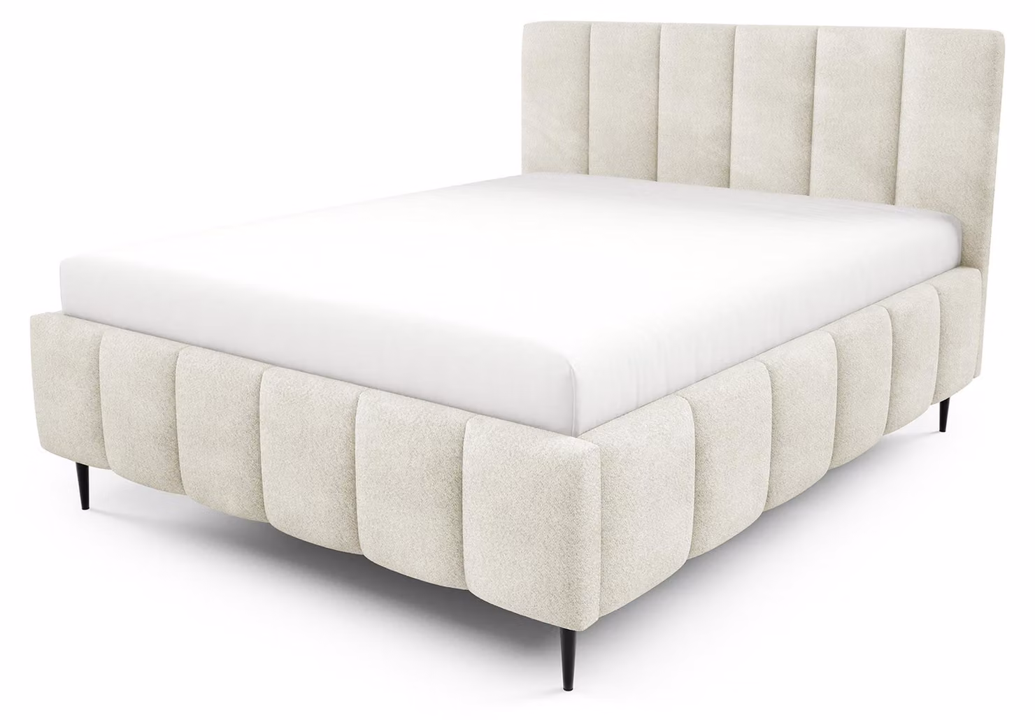 Letto imbottito con contenitore, rivestito in lino beige, dimensioni 140 x 200 cm