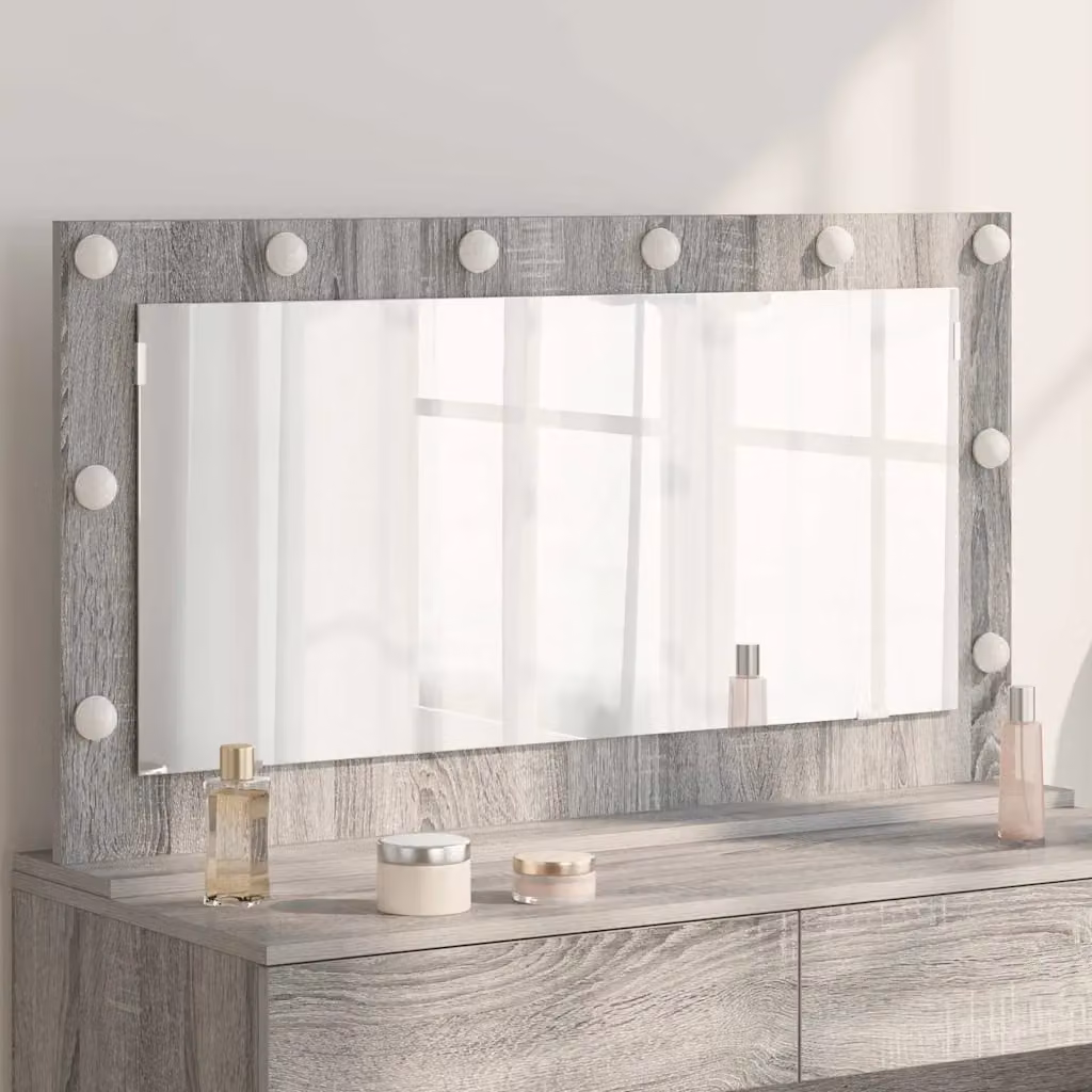 Specchio da Vanità Moderno vidaXL con Luce LED, Grigio, Rettangolare, L: 100 cm, P: 55 cm, H: 18 cm