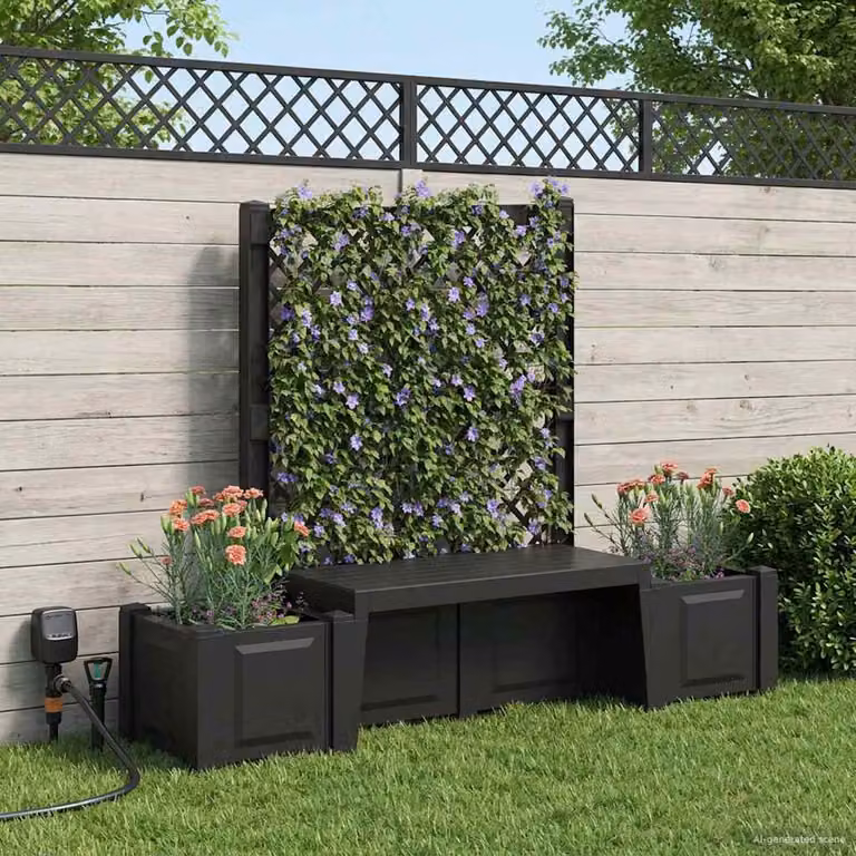 Panchina da giardino moderna vidaXL Kopenhagen in plastica resistente alle intemperie, colore antracite