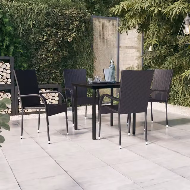 Set da pranzo da giardino moderno vidaXL in polyrattan e vetro nero, 5 pezzi