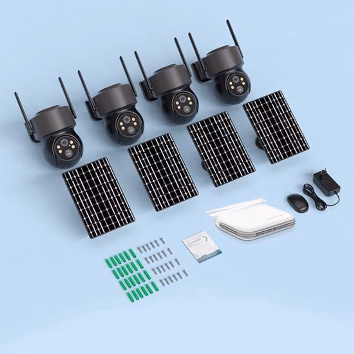Telecamera di sicurezza wireless per esterni con funzionalità PTZ e alimentazione solare, completa di base