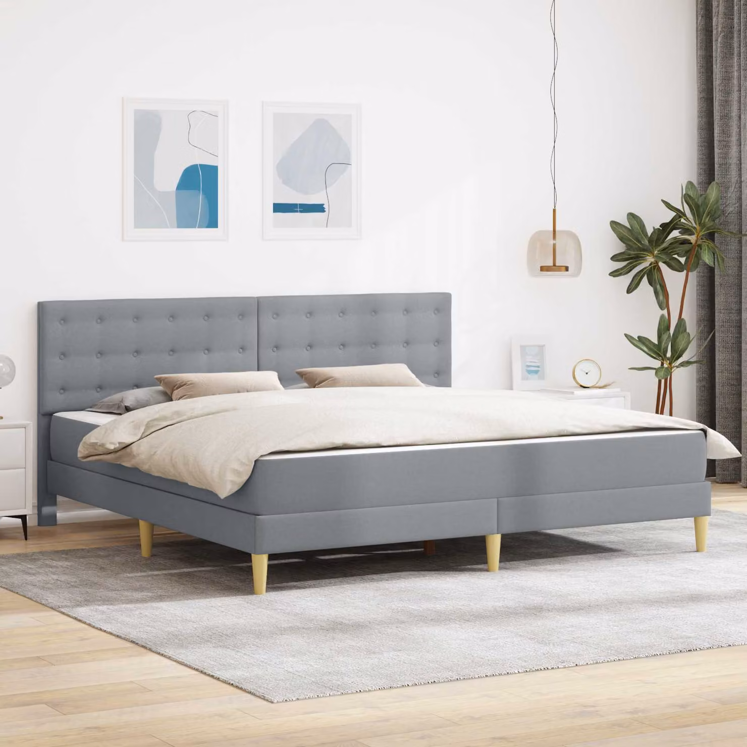 Struttura letto con materasso vidaXL in tessuto Grigio, L 180 x P 200 cm