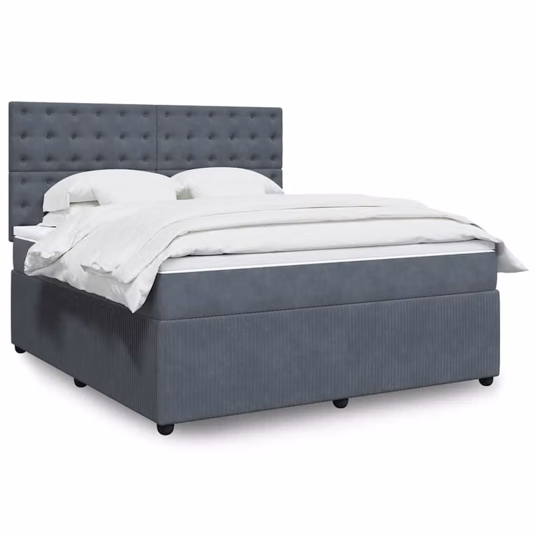 vidaXL Giroletto a Molle con Materasso in Velluto Grigio L: 180 cm, P: 200 cm