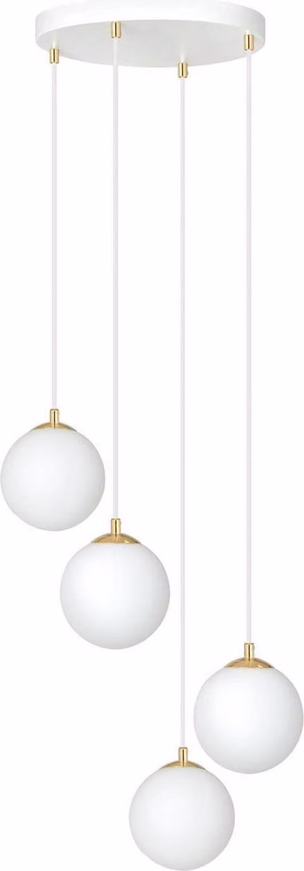 Emibig lampadario 4xE14 10W ROYAL 4 paralumi in vetro bianco 1244/4