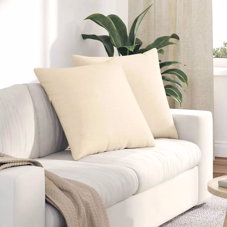 Set di 2 cuscini da divano quadrati vidaXL in tessuto a coste beige, L 80 x P 80 cm