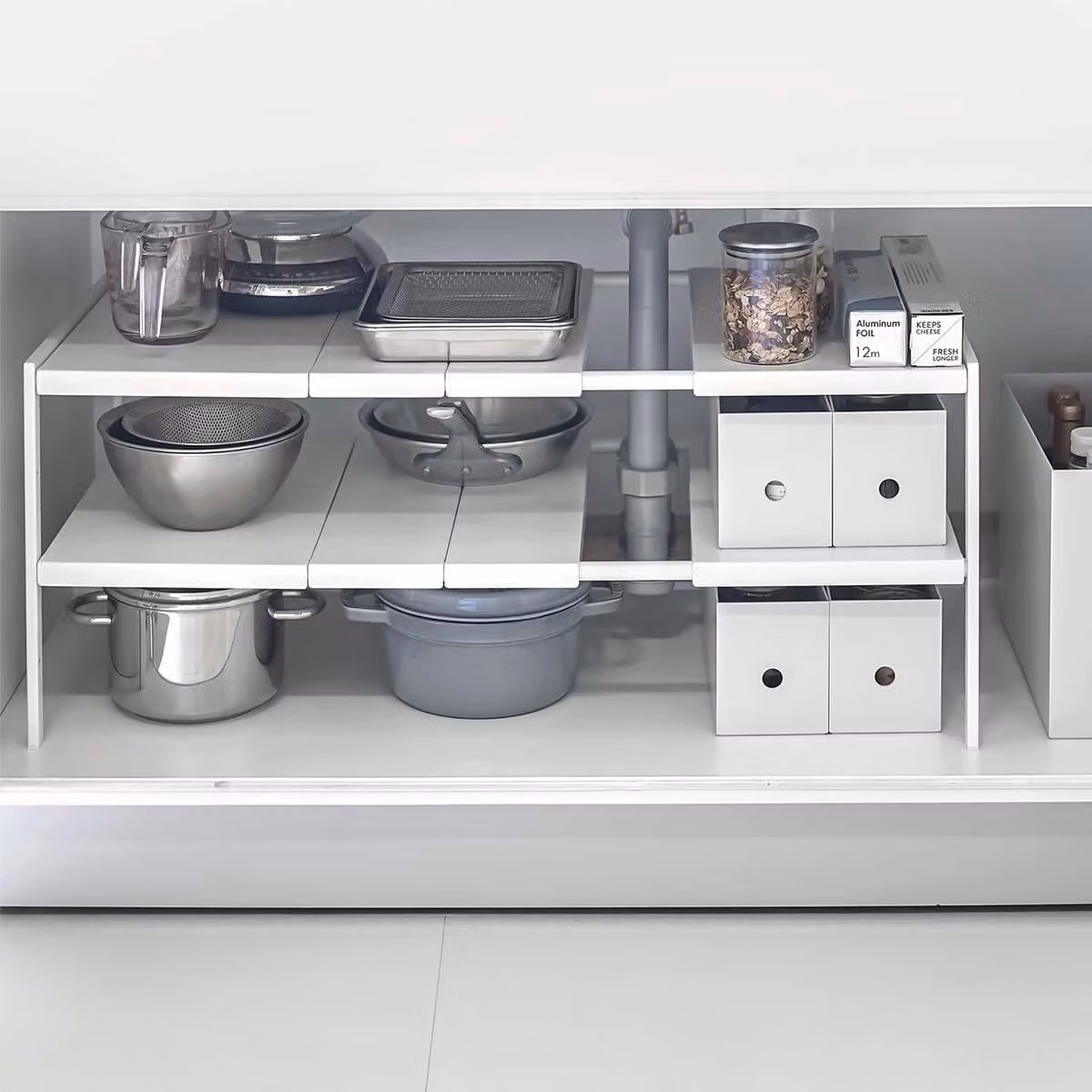 Scaffale da cucina Yamazaki Scaffale da armadio Scaffale da bagno estensibile 50-85cmx35x30cm 2 livelli bianco