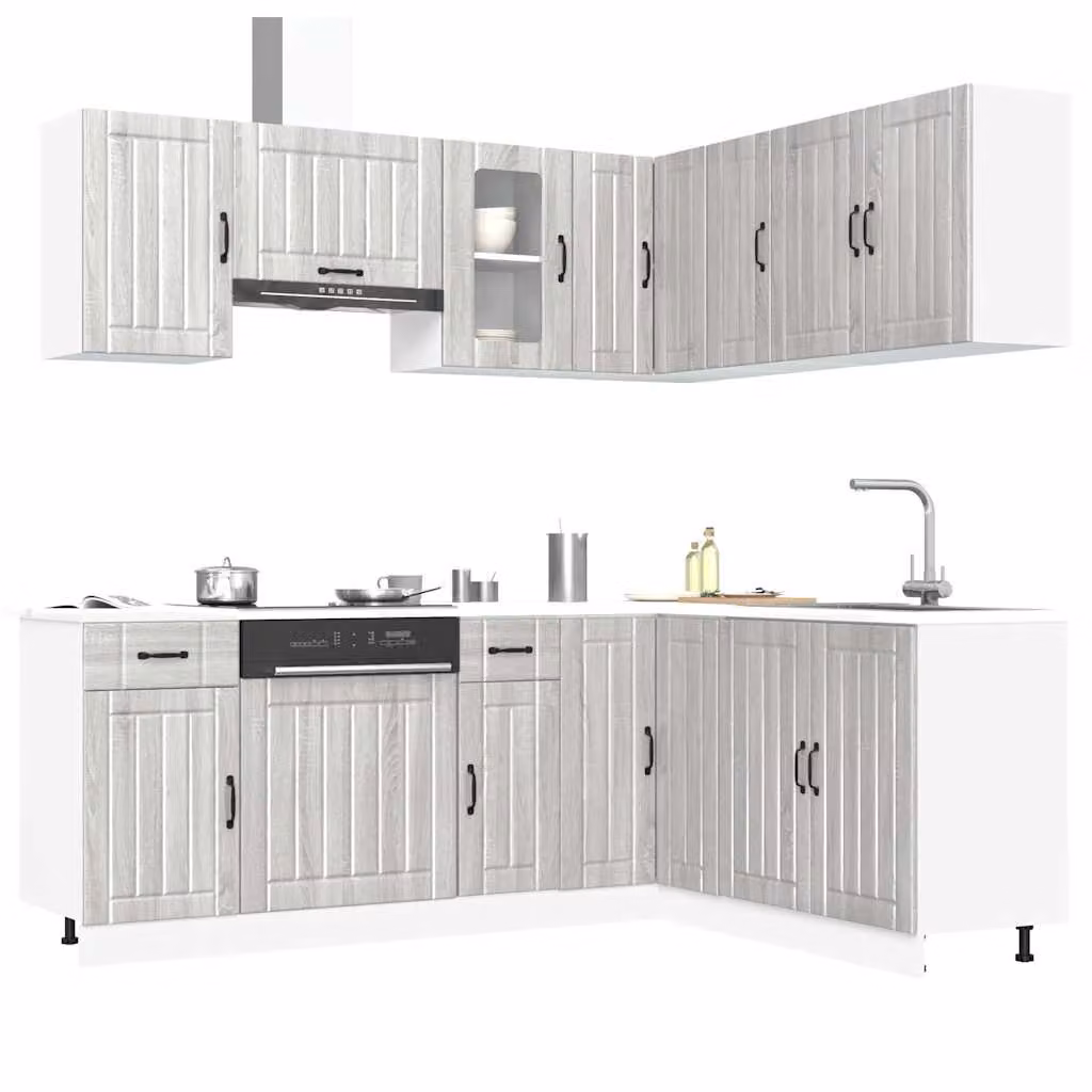 Set di mobili da cucina vidaXL Lucca composto da 11 pezzi in stile moderno, colore grigio Sonoma, con ante a battente e ripiani aperti