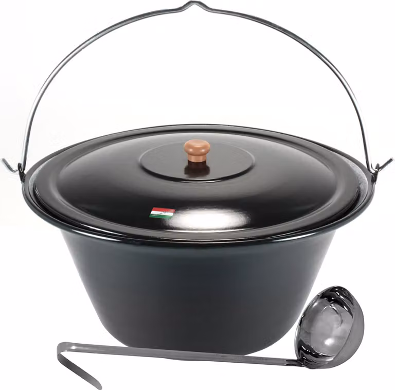 Bollitore per gulasch Grillplanet® da 30 litri Coperchio e mestolo
