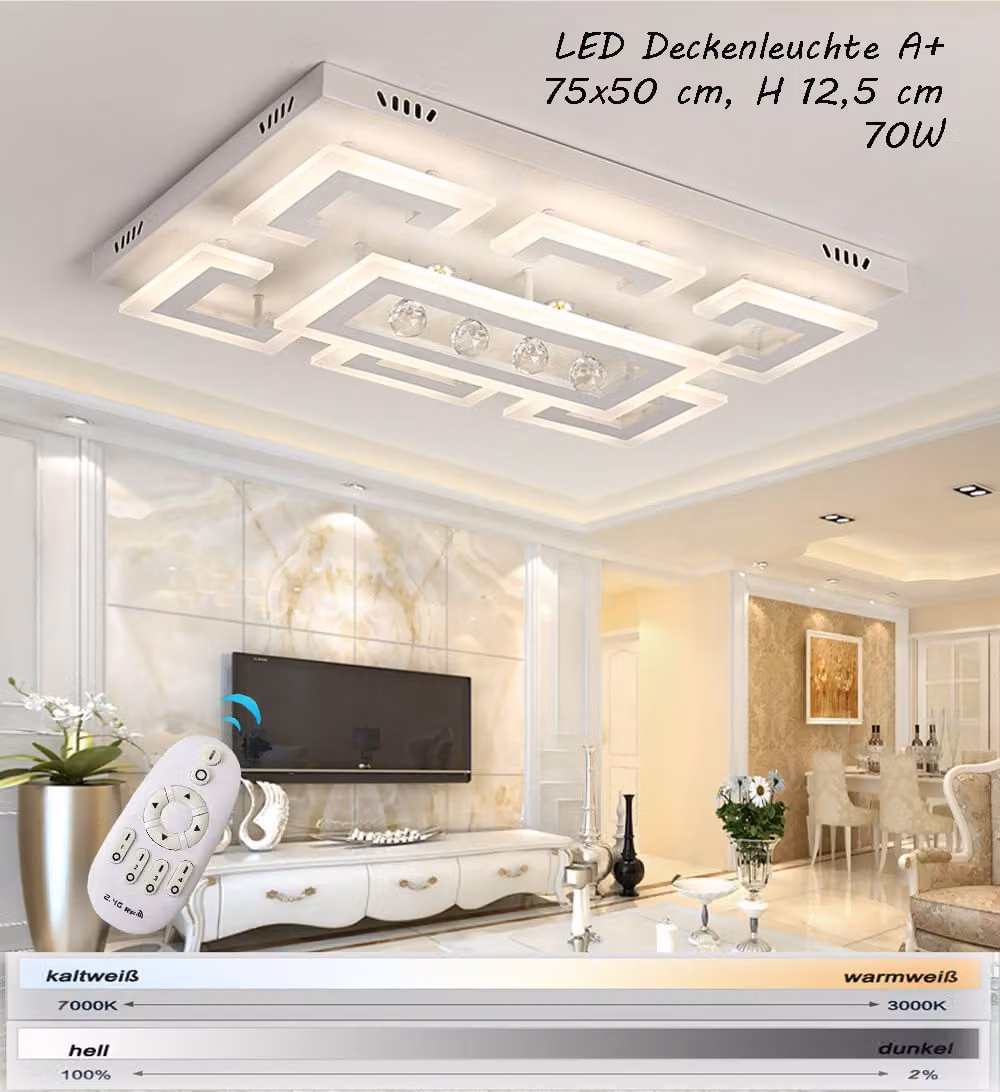 Plafoniera LED XW803 75x50 con telecomando, colore/luminosità della luce regolabile A+