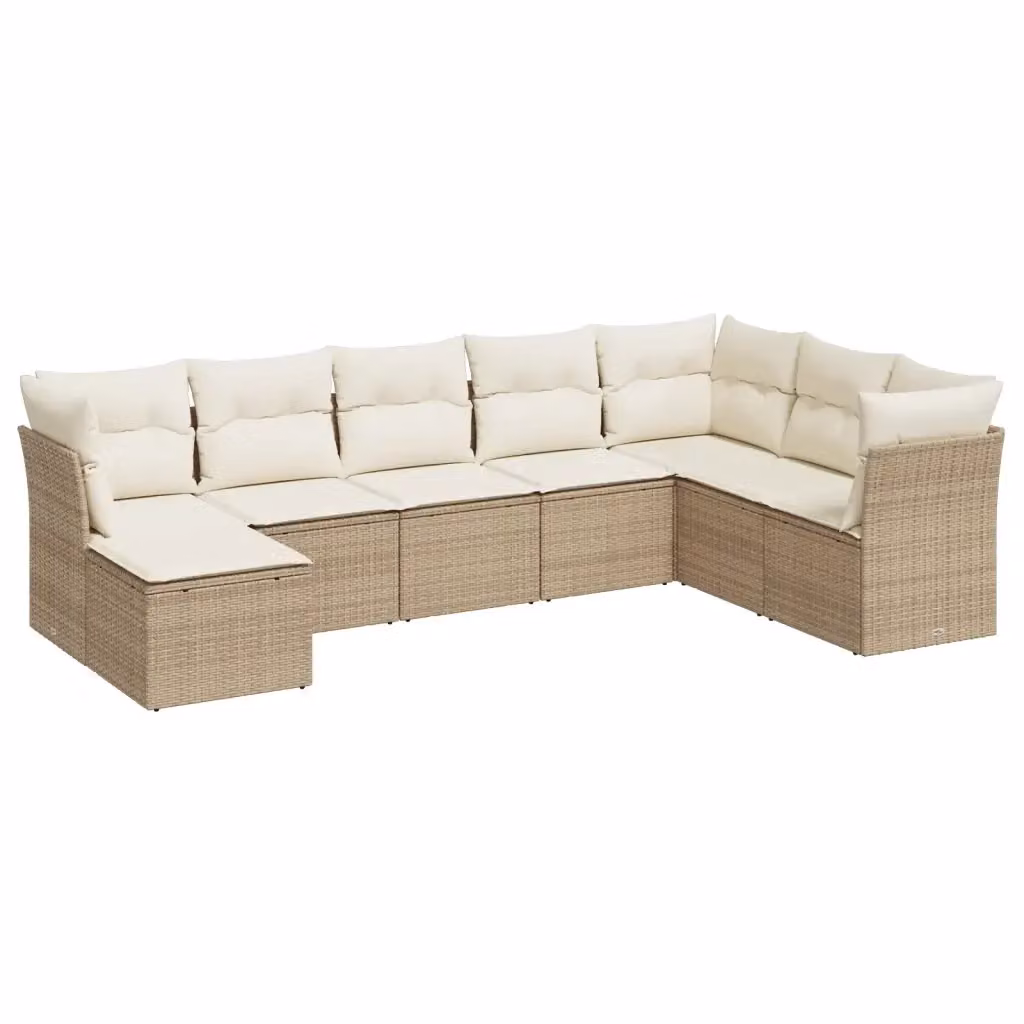 Set Divano da Giardino vidaXL 8 pz in Polyrattan Beige con Cuscini e Ottoman – 2