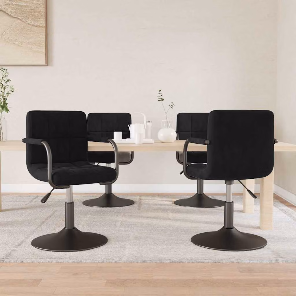 Set di 4 sedie da pranzo girevoli vidaXL in velluto nero con braccioli e base moderna