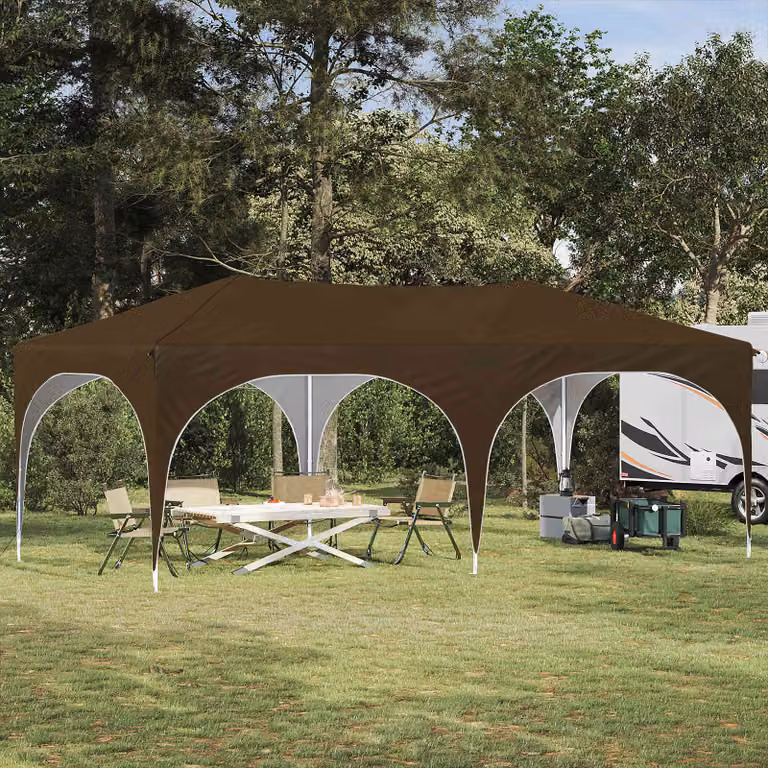 vidaXL Tenda per feste a pop-up beige e marrone L: 575 cm, P: 288 cm, H: 245 cm