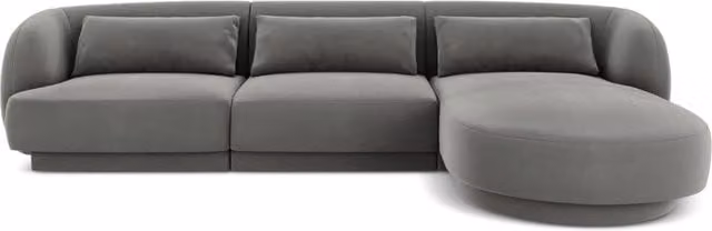Divano angolare destro Tulum di Cosmopolitan Design in velluto grigio chiaro, 4 posti, L 255 cm x P 70 cm x H 99 cm – 1