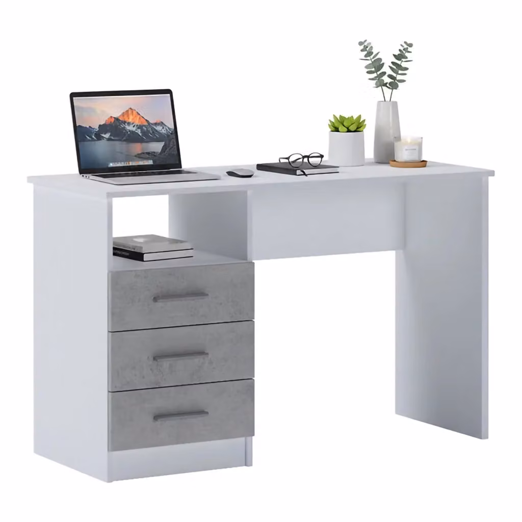 Scrivania DMORA moderna per ufficio e computer, colore bianco, L: 120 cm, P: 48 cm, H: 75 cm – 2