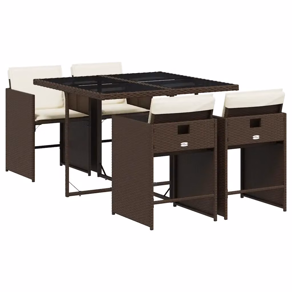 Set da pranzo da giardino vidaXL in polyrattan marrone con cuscini e tavolo in vetro – 2