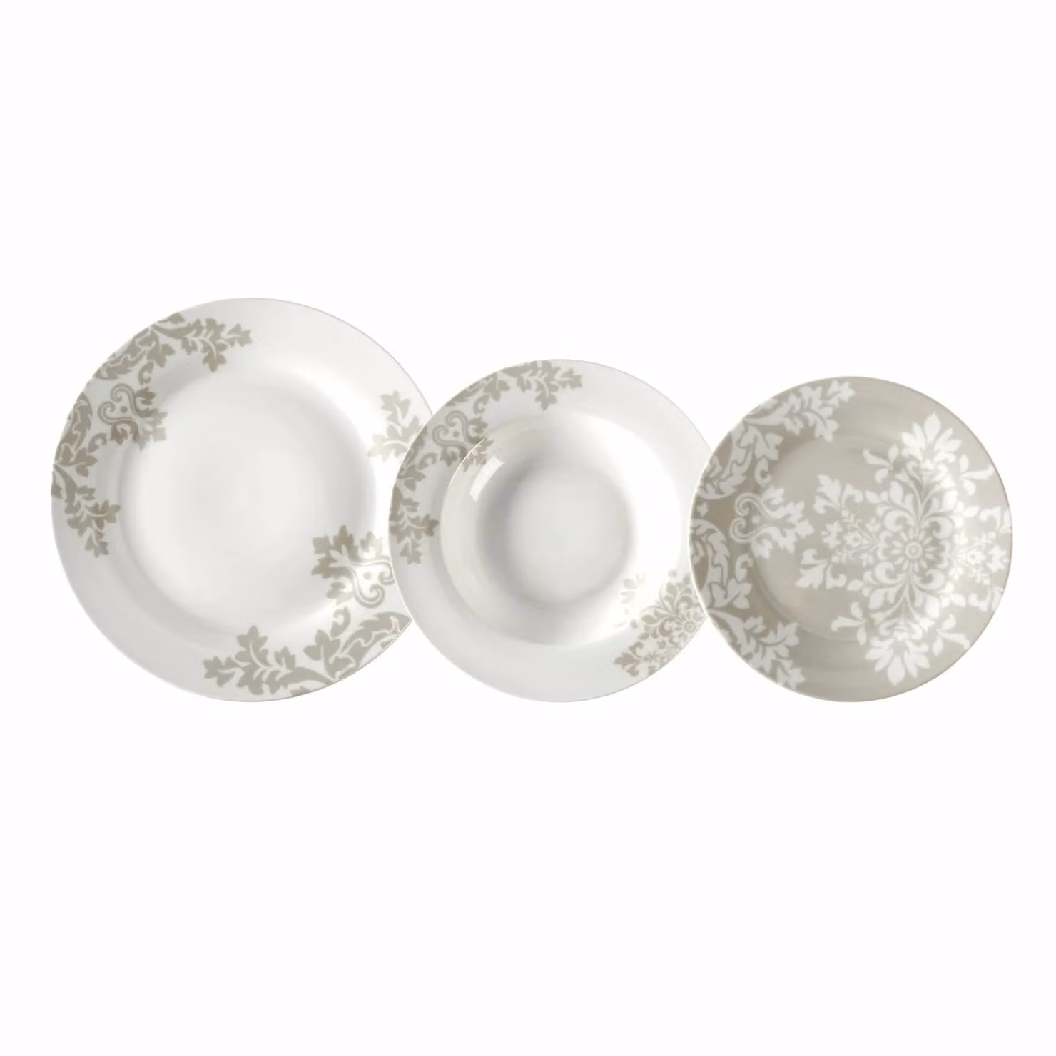 Servizio di piatti Maiolica in porcellana Gusto Casa, set da 18 pezzi, bianco con decoro floreale