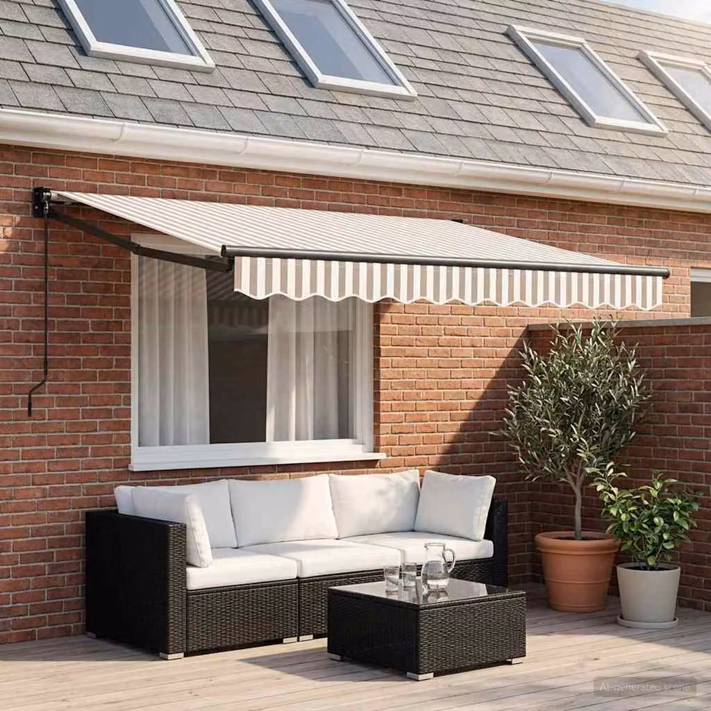 Tenda retrattile vidaXL con bracci pieghevoli in alluminio e tessuto in poliestere, Grigio chiaro e bianco, L: 300 cm, P: 250 cm