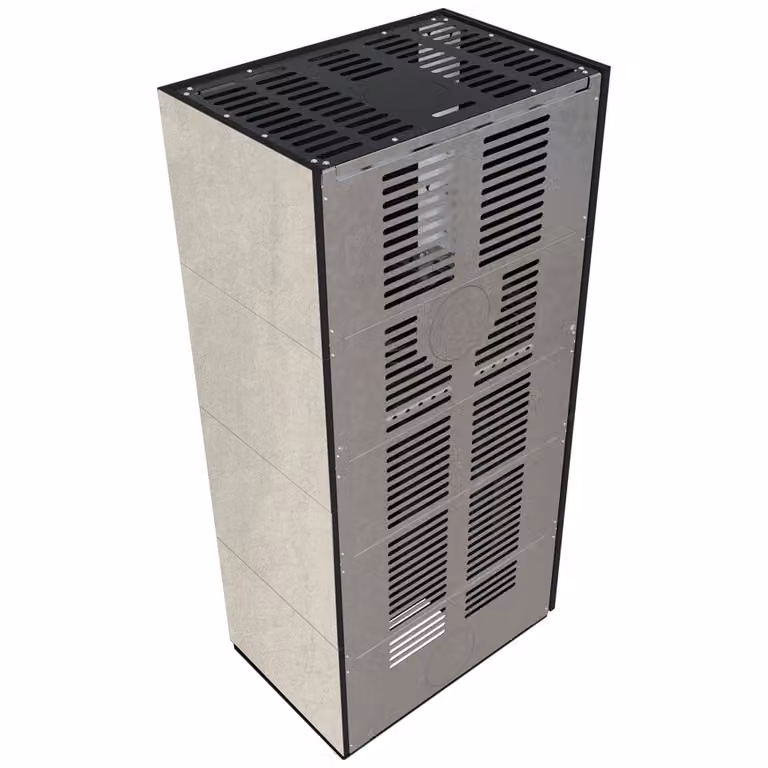 Kit camino KRATKI FLOKI BOX sinistro 8 kW Ø 160 quarzo sinterizzato NATURALI PIETRA DI SAVOIA PERLA BOCCIARDATA
