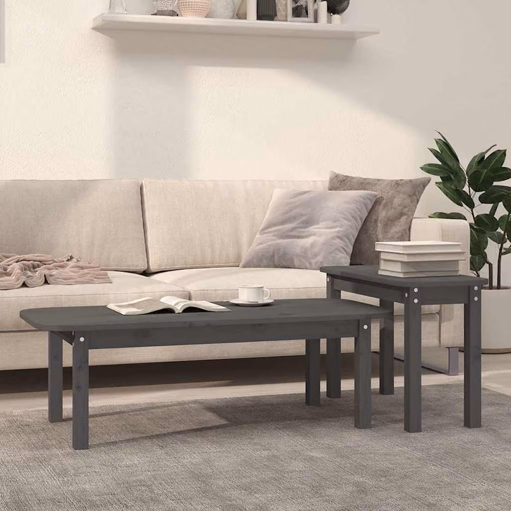 Set di 2 tavolini da salotto vidaXL in legno massello di pino grigio