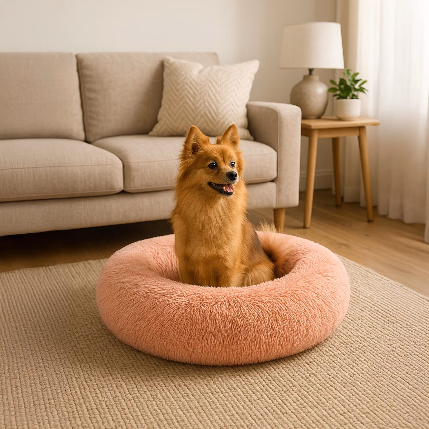 belviona donut dog bed, accogliente letto in peluche con morbida imbottitura, presa sicura e bordo ergonomico, diametro 60 cm, rosa scuro