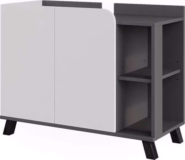 Mobiletto per lavabo Karen Vicco Antracite e Bianco con 2 ante e ripiano aperto L: 80 cm, P: 65 cm – 1