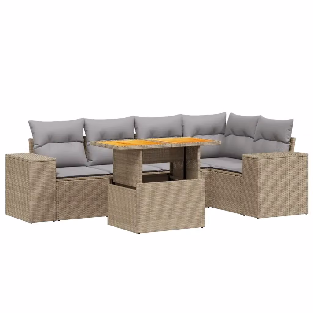 vidaXL Set Divano da Giardino a L 6 pz con Cuscini Beige e Tavolino da Esterno in Polyrattan e Acciaio – 2