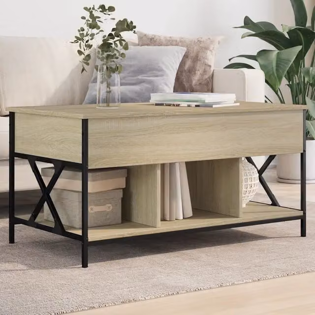 Tavolino Salotto-Tavolino da soggiorno-Tavolo Rovere Sonoma 100x55x50 cm Multistrato Metallo