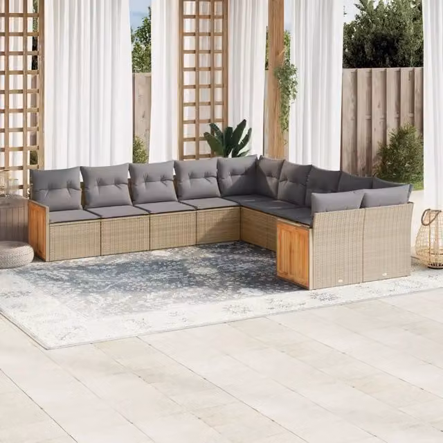 Set Divano da Giardino 10 pz con Cuscini Beige in Polyrattan 3228033