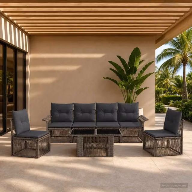 Set Divano da Giardino 7 pz Grigio e Grigio Scuro polyrattan 3436619