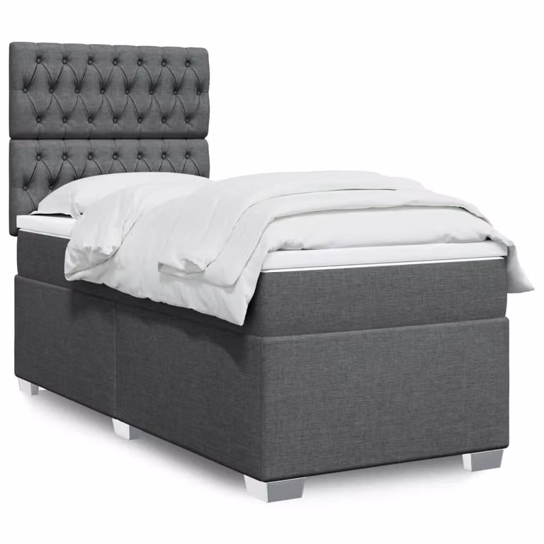 vidaXL Giroletto a Molle Ibrido con Materasso in Tessuto Grigio e Bianco L/P/H: 200 x 80 x 150,5 cm