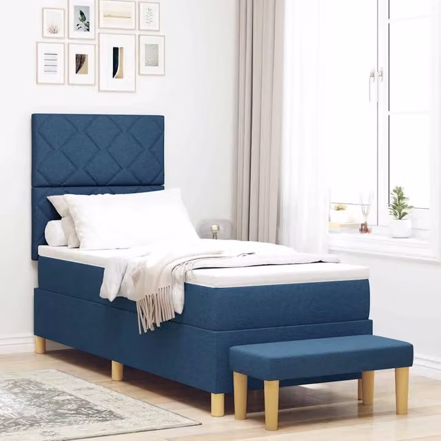Letto a molle con testiera blu vidaXL in tessuto e legno L: 200 cm, P: 80 cm, H: 128 cm