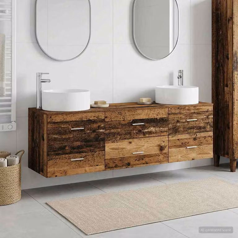 Set di mobili per il bagno moderno vidaXL in legno marrone e argento, 3 pezzi