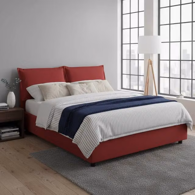 Letto matrimoniale contenitore Amy Talamo Italia con materasso incluso, rivestimento in tessuto rosso, L/P: 160 x 200 cm