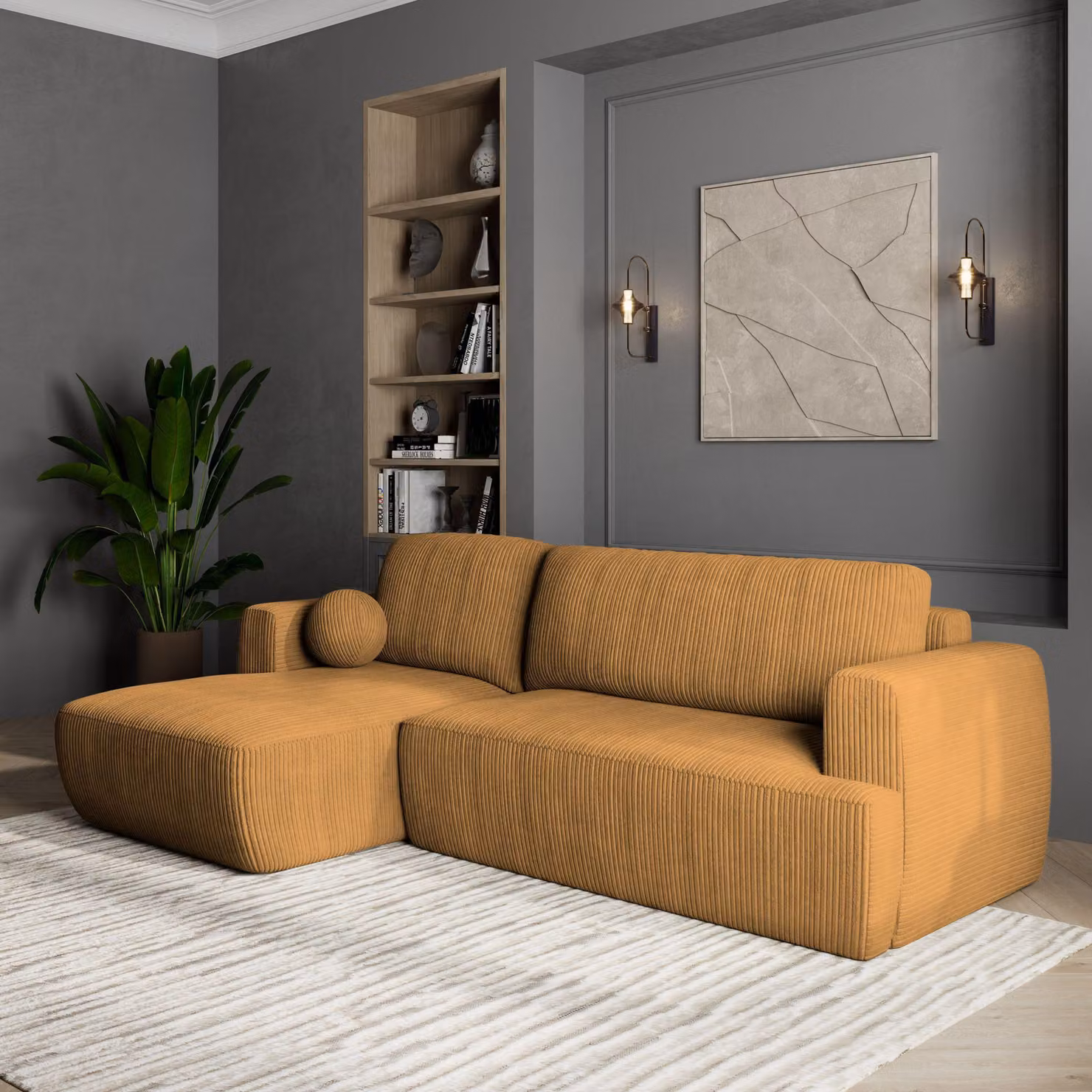 Divano angolare SENTI P L-S di Masseno con funzione letto a L, divano con box letto, divano da soggiorno, divano, divano letto, set di divani - giallo, POSO 01