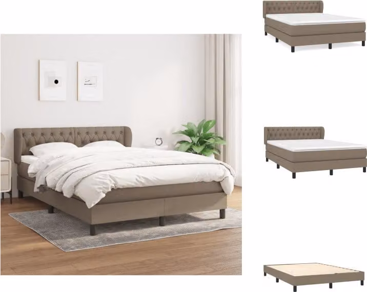 vidaXL Letto a molle con materasso in tessuto taupe 140x200 cm - Letti e strutture letto