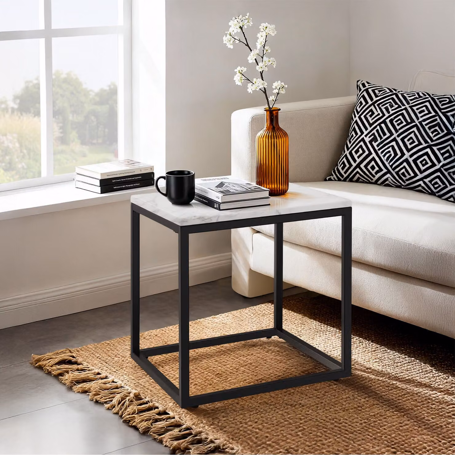 Tavolino da salotto quadrato Tectake con effetto marmo nero e bianco – 3