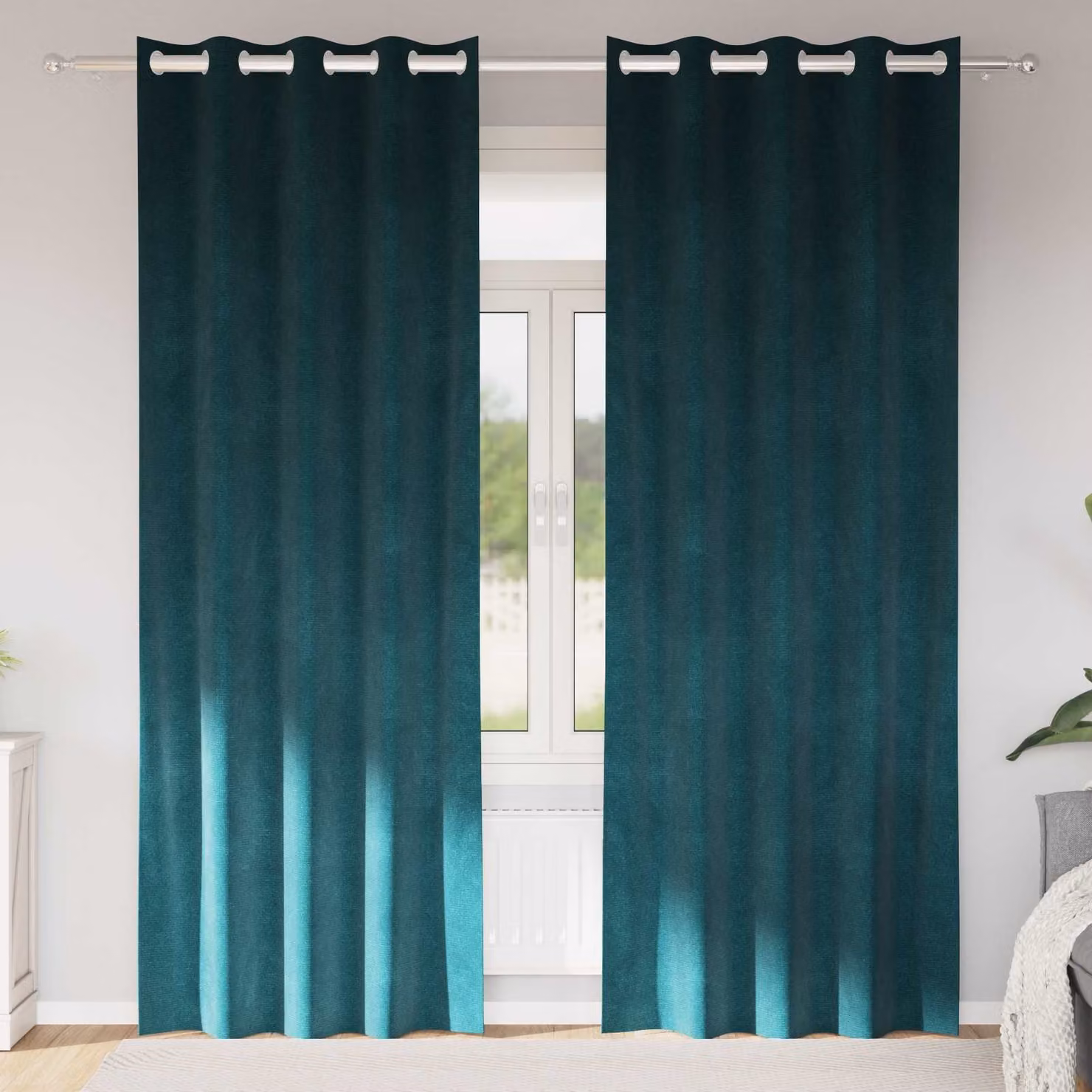 Set di 2 tende oscuranti in velluto vidaXL, colore verde, L: 140 cm, H: 245 cm