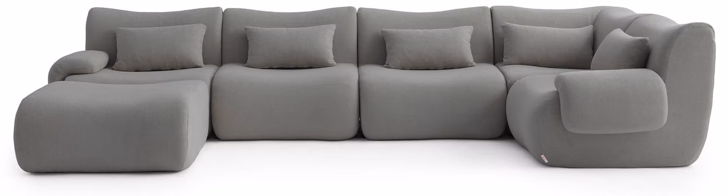 MILYSOFA SOFATIME: divano angolare modulare a 5 posti con chaise longue, raffinato tessuto a ricami, grigio nuvola