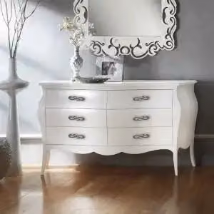 Comò bombato in legno stile shabby chic KIVIO bianco laccato