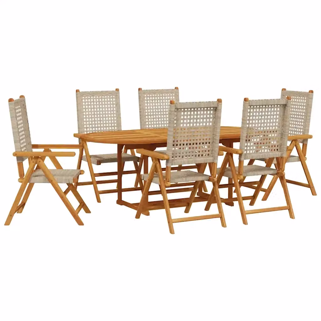 vidaXL Set Pranzo da Giardino 7 pz in Polyrattan e Legno di Acacia Beige – 2