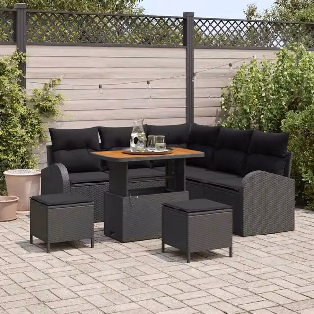 Set Divano da Giardino 8 pz Nero polyrattan 3362394