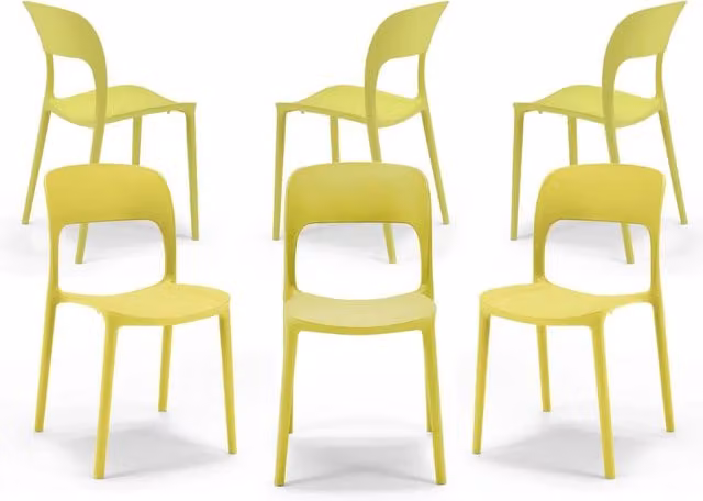 Set 6 sedie in polipropilene KATE, impilabile, resistente ai raggi UV, design moderno, ideale per sala da pranzo, cucina, sala d’attesa, bar, ristoranti o da esterno, colore Giallo Lime