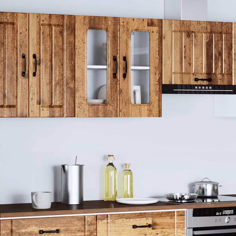 Pensile da cucina moderno vidaXL Kalmar in legno e vetro color marrone con ante in vetro e ripiani interni L/P/H: 60 x 31 x 60 cm