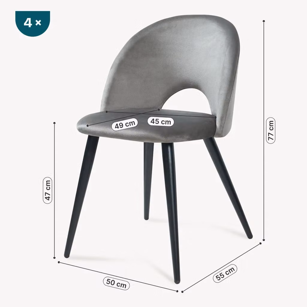 Set di 4 sedie da sala da pranzo Karijoki en.casa con rivestimento in velluto, colore grigio e nero – 2