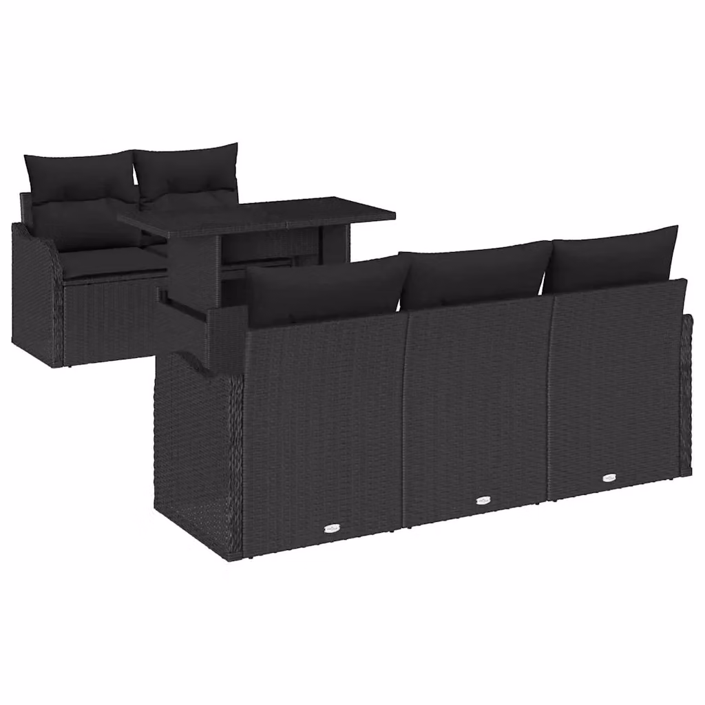 vidaXL Set Divano da Giardino a forma di U composto da 6 pezzi con tavolino e cuscini, Nero – 2